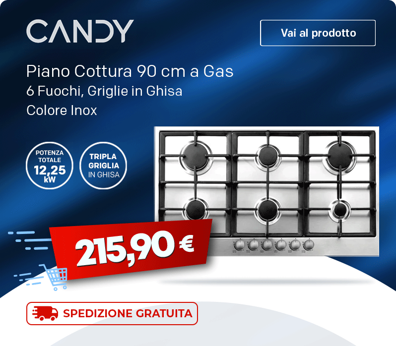 Promo Candy Piano Cottura 90 cm a Gas 6 Fuochi Griglie in Ghisa colore Inox - Euro 215,90
