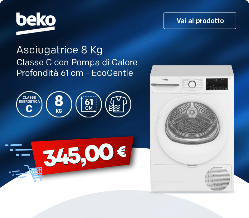 Promo Asciugatrice BEKO 8Kg Classe C con Pompa di Calore Profondit� 61 cm - EcoGentle - Euro 345,00