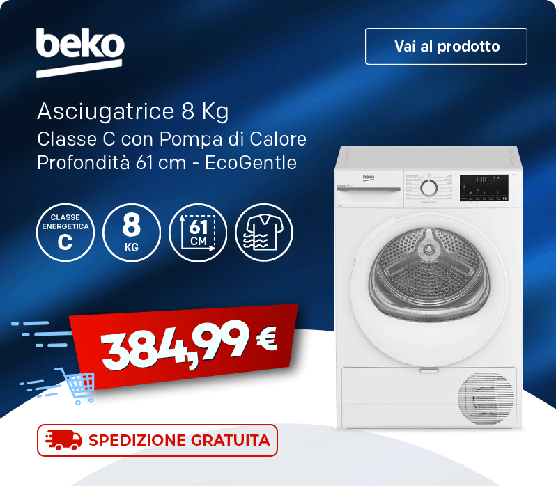 Promo Asciugatrice BEKO 8Kg Classe C con Pompa di Calore Profondit&agrave; 61 cm - EcoGentle - Euro 384,99