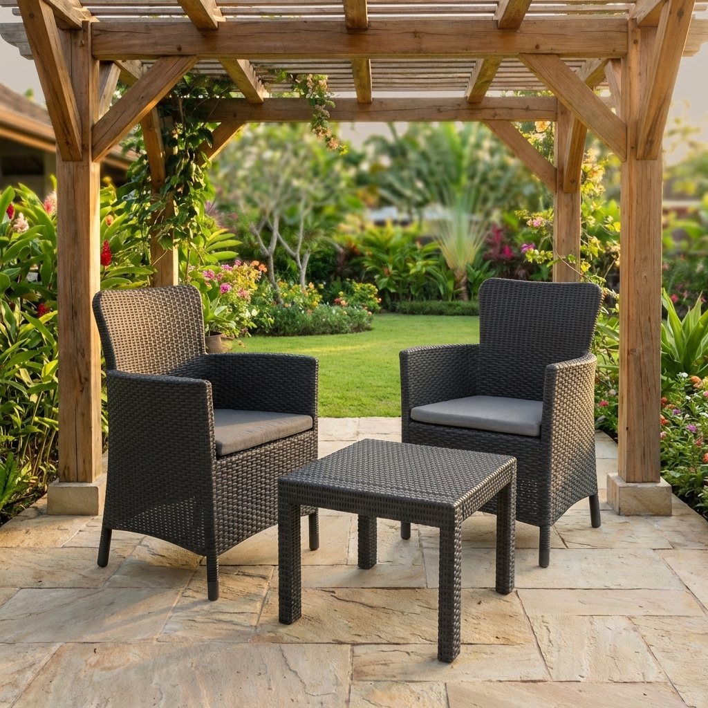 ALLIBERT Balcony set Salotto da Giardino 2 Poltrone Tavolino Rattan PE Antracite