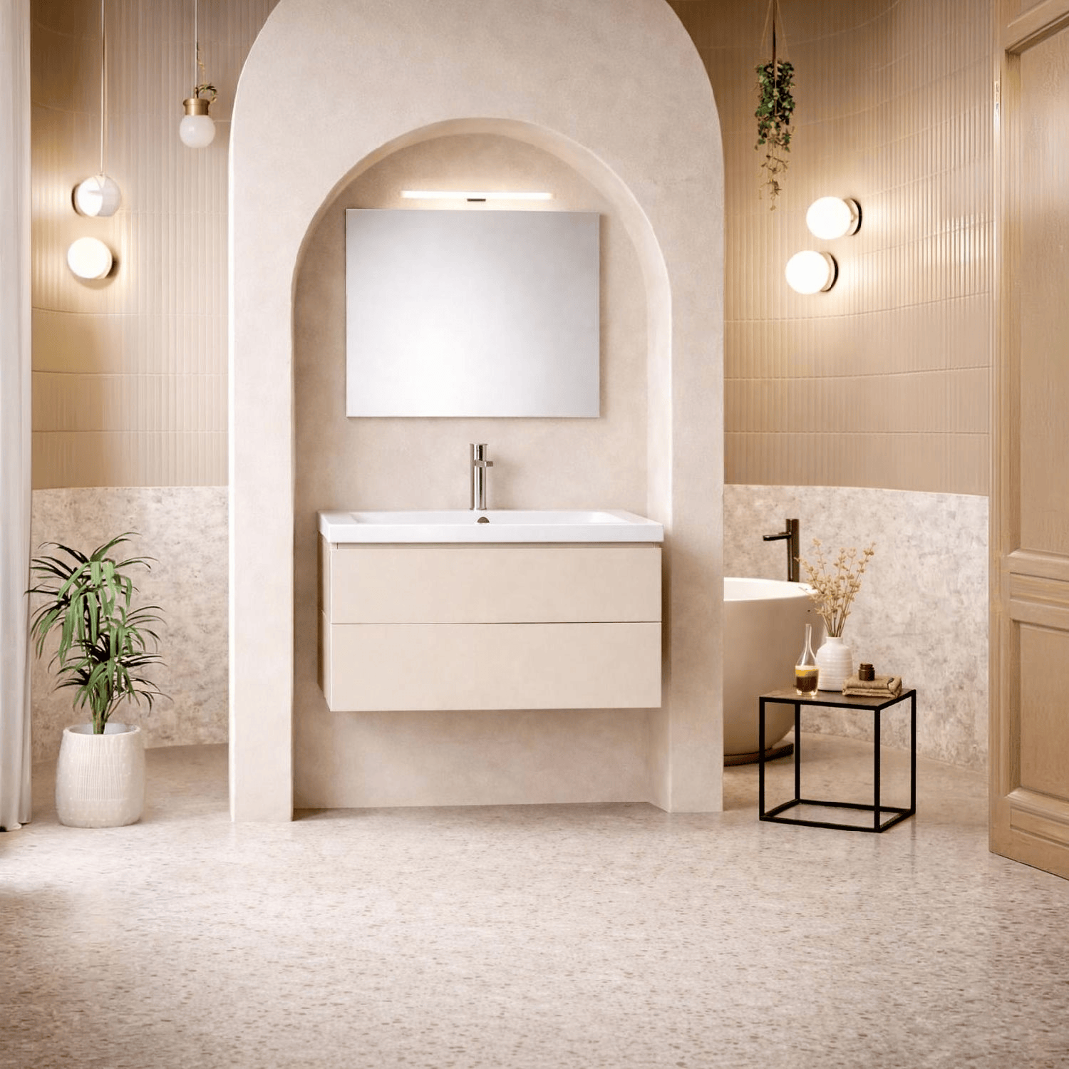 ARBI PET Mobile Bagno Sospeso  con Lavabo e Specchio 70 cm LED