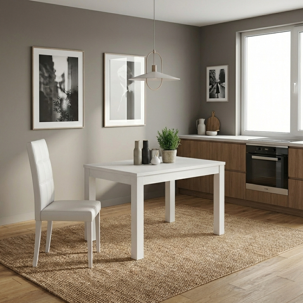 AZUR LINE BIFTR90BI Tavolo Allungabile da Pranzo Cucina 90x90x79 cm Bianco Frassino