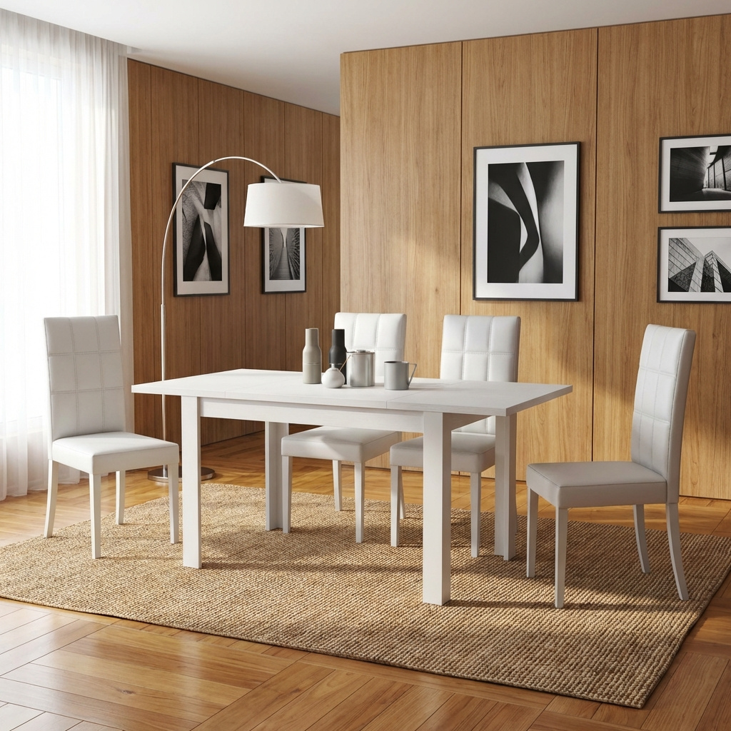 AZUR LINE LAFI70BF Tavolo da Pranzo Cucina Legno 110150x70x76 cm Bianco Frassino