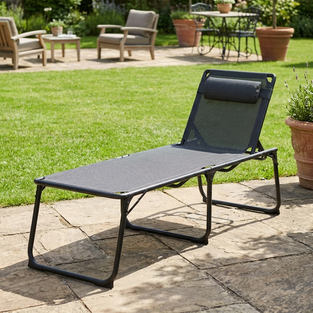 Amicasa BG 405 1G VALENCIA Lettino Prendisole da Giardino Pieghevole 67x193x48 cm Grigio Valencia