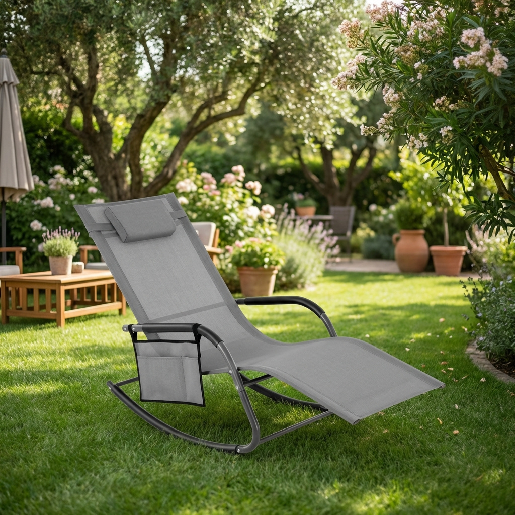 Amicasa Grigio Sdraio da Giardino a Dondolo 174x62x83 cm  Gaia