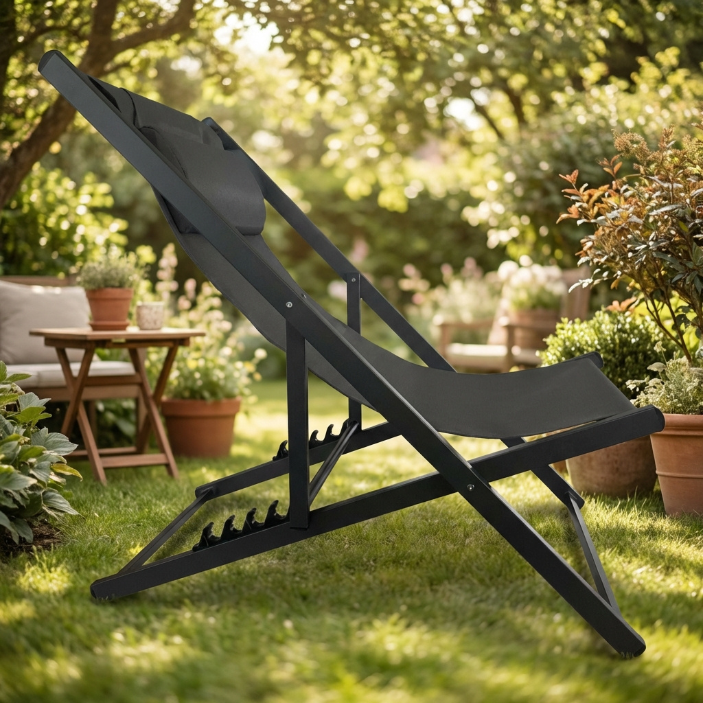 Amicasa Grigio Sdraio da Giardino Pieghevole in Alluminio 58x99x83h cm  Rimini
