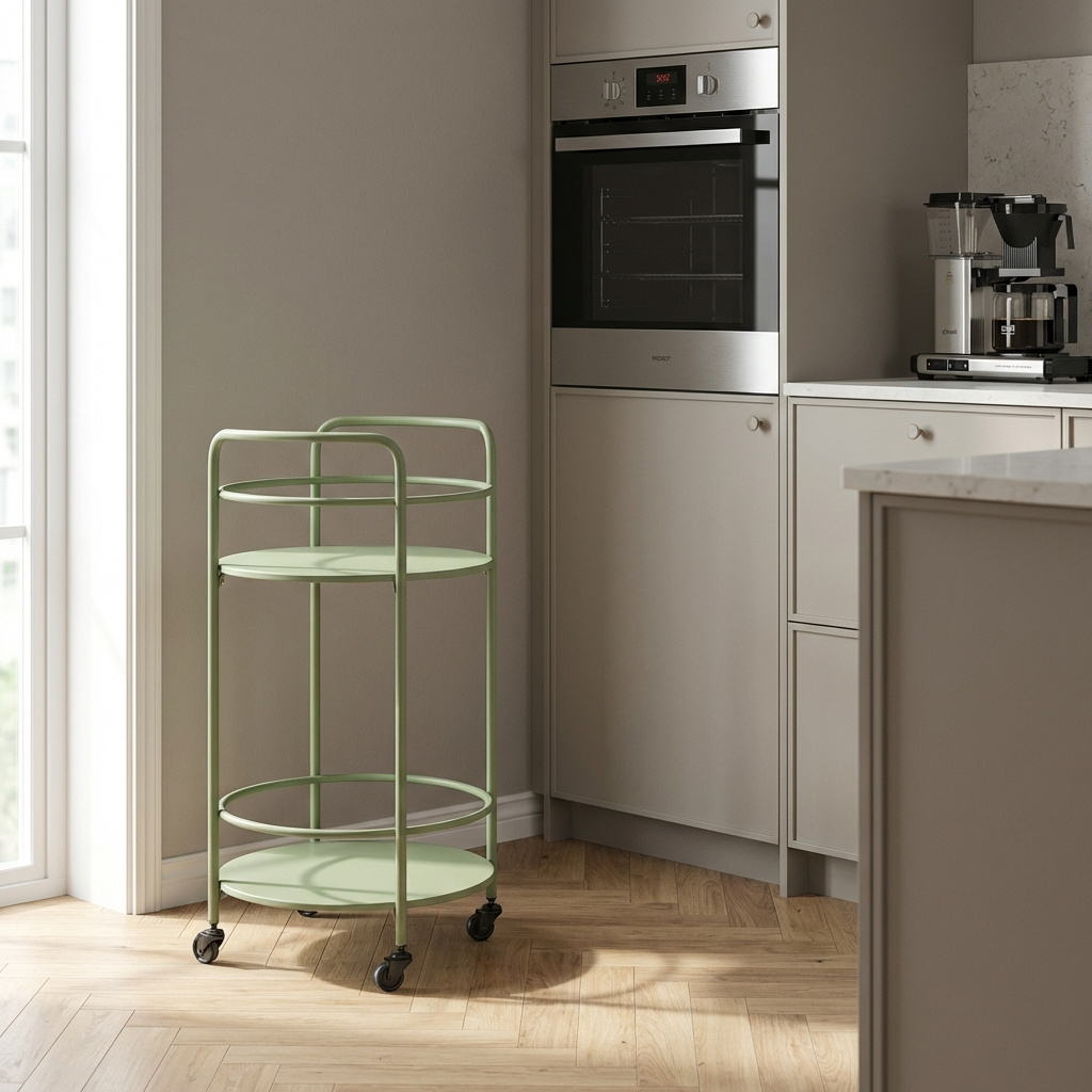 Amicasa KART-Ver Carrello Cucina Multiuso in Acciaio 42x42x78 cm Verde Salvia Kart