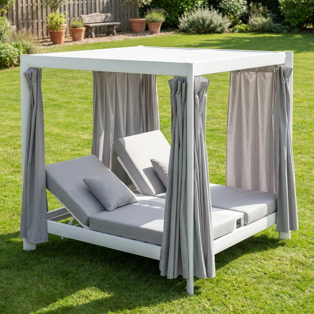Amicasa LY L 105 TROPEA Lettino Prendisole da Giardino con Baldacchino 200x205x200 Bianco Tropea
