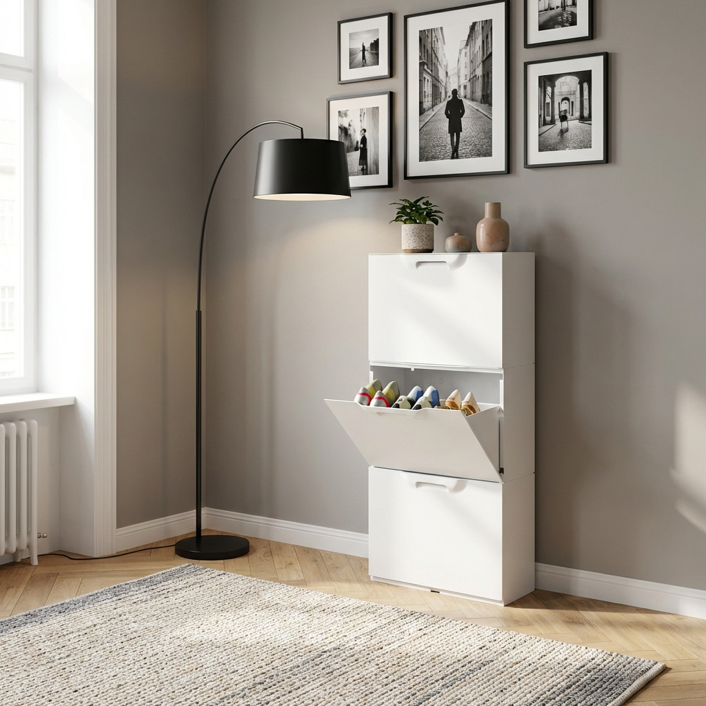 ArtPlast U501W Scarpiera Salvaspazio Slim Modulare 1 Anta Plastica 51x17x41 cm Bianco