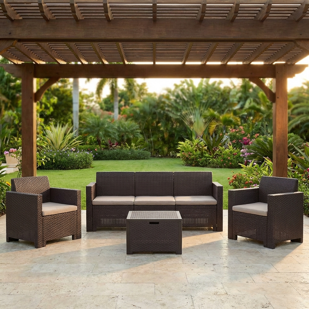BICA NEBRASKA 3 MARRONE Salotto da Giardino Divano 3 Posti 2 Poltrone Tavolino Marrone Nebraska 3