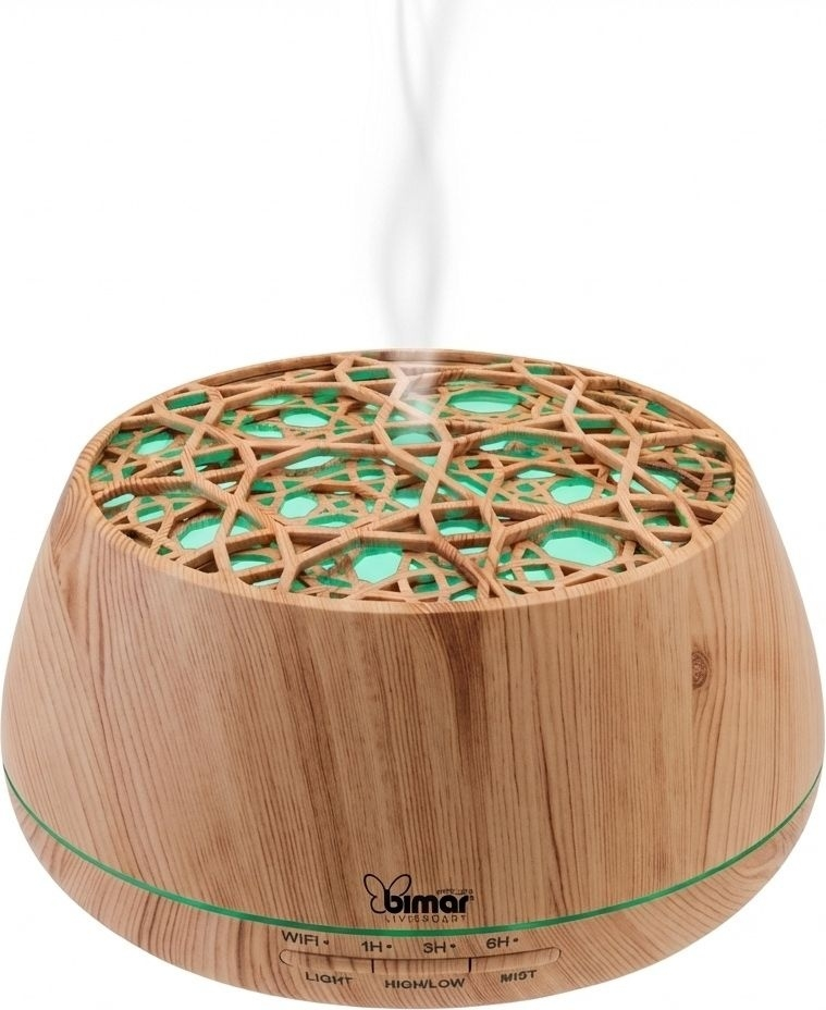 Bimar DA26 Diffusore di Aromi Cromoterapia Luci e Cassa WiFi 400 ml Legno Chiaro