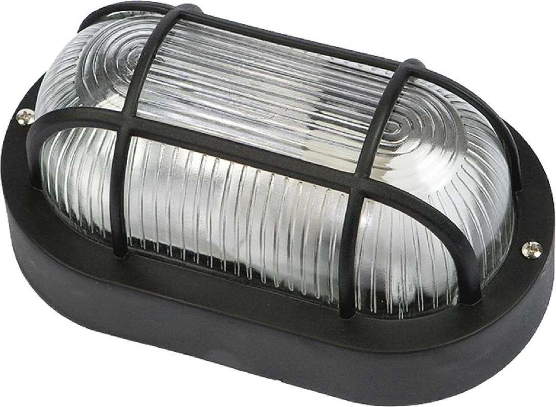 Brixo 1031N Plafoniera Ovale Corpo Nylon con Vetro Infrangibile e Griglia Nero