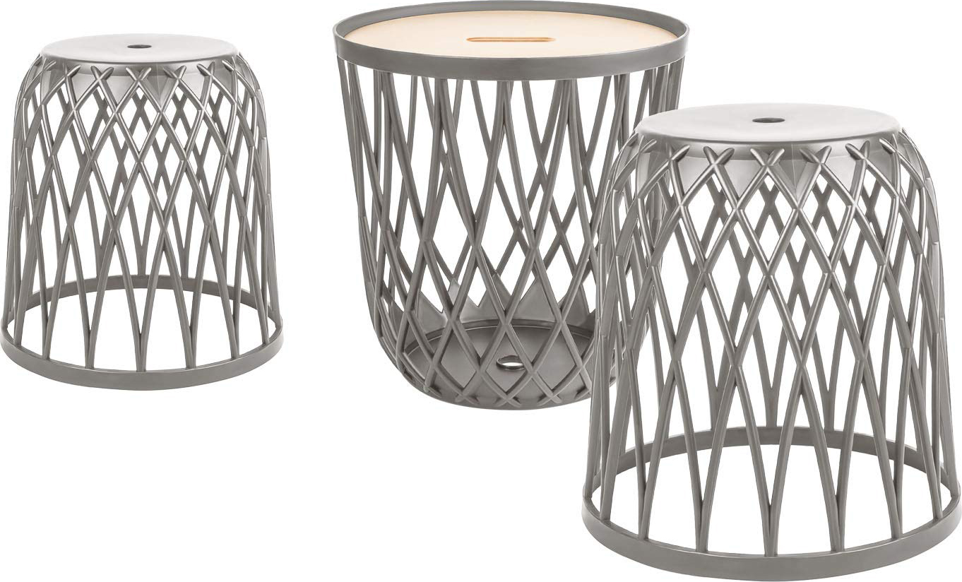 Brixo Salotto da Giardino Set da Esterno 3 Pezzi con 2 Sgabelli e 1 Tavolino colore Grigio - UNIQUBOIKU3