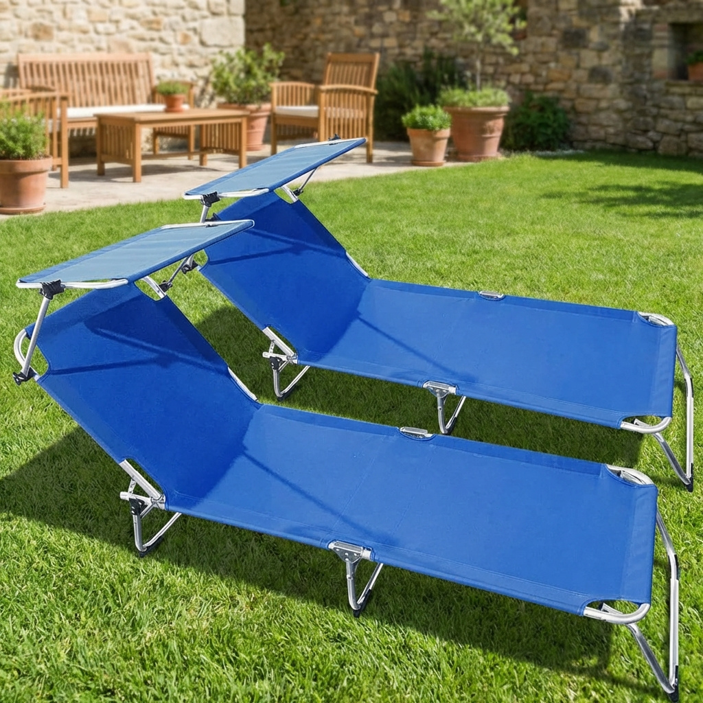 Buybuy PCA001B Lettino Prendisole da Giardino Set 2 Lettini Pieghevoli Blu Procida