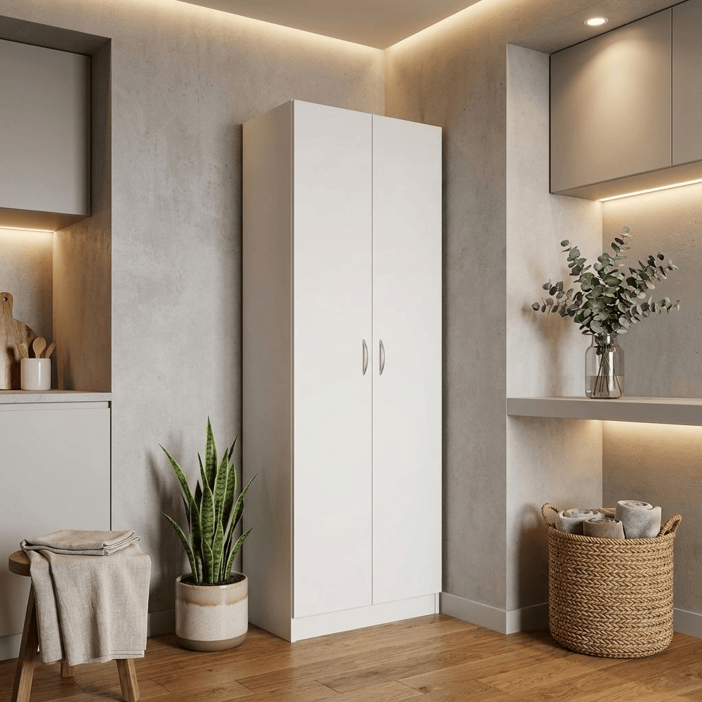CTF 75 11 20 Mobile Multiuso 2 Ante 5 Ripiani Maniglie in Plastica 72x36x186 cm Bianco