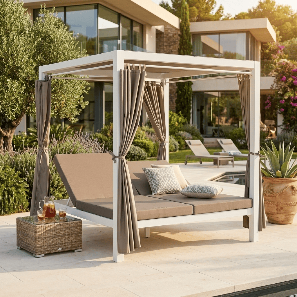 VivaGarden AT804204-BIAN Gazebo da Giardino Letto Timbuktu Poliestere Alluminio Bianco