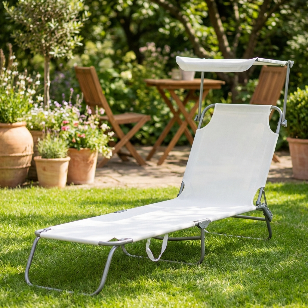 VivaGarden BC807973-BIAN Lettino Prendisole da Giardino Pieghevole 185x58x18 cm Bianco Daino