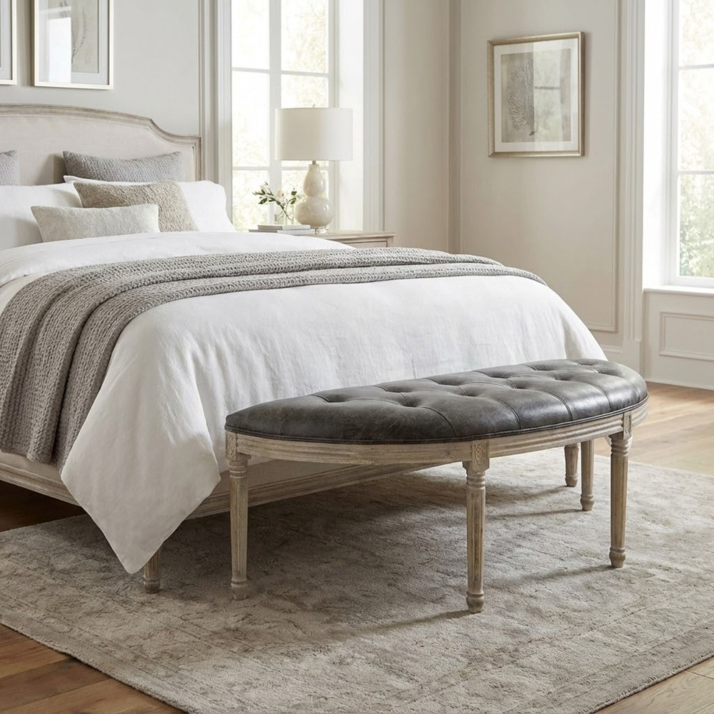 DecHome HF807240 Panca Retr� 125x45 cm Ecopelle e Legno Taupe Fanker