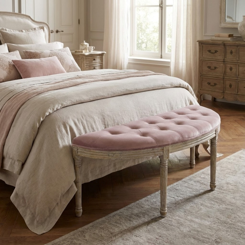 DecHome HF807243 Panca Retr� 125x45 cm Velluto e Legno Rosa Fanker
