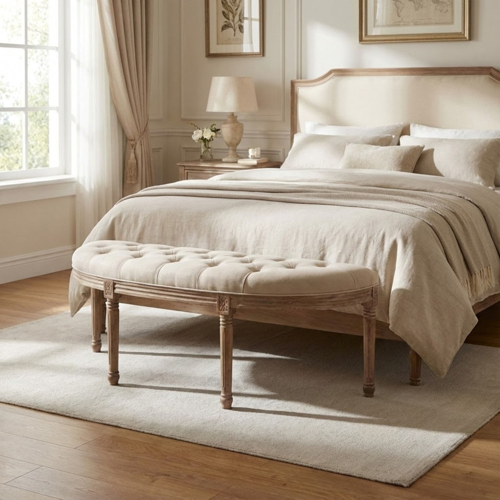 DecHome HF807245 Panca Retr� 125x45 cm Tessuto e Legno Beige Fanker