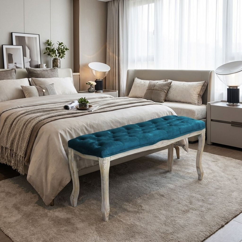 DecHome HF807259 Panca Retr� 110x36 cm Velluto e Legno Blu Pantelleria