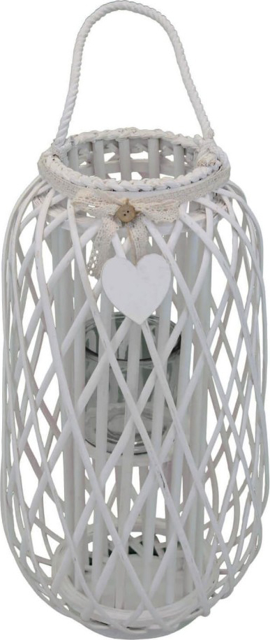 VivaGarden HO805723-BIAN Lanterna Honolulu Vetro Vimini cm Top � 18x76 h-Centrale � 34x76 Bianco