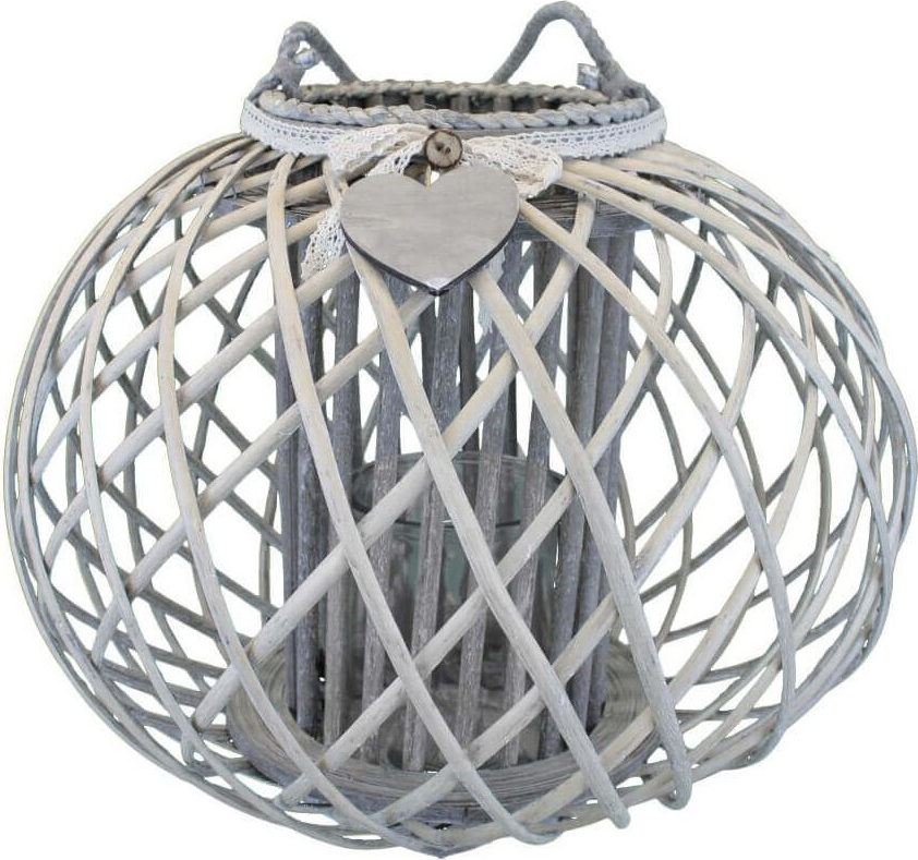 VivaGarden HO805735-GREY Lanterna Wolf Vetro Vimini cm Top � 20x40 h-Centrale � 49x40 Grigio