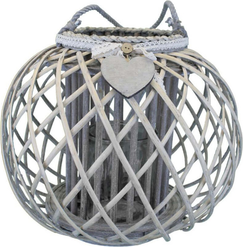 VivaGarden HO805737-GREY Lanterna in Vetro e Vimini cm Top � 20x32 h-Centrale � 40x32 Grigio