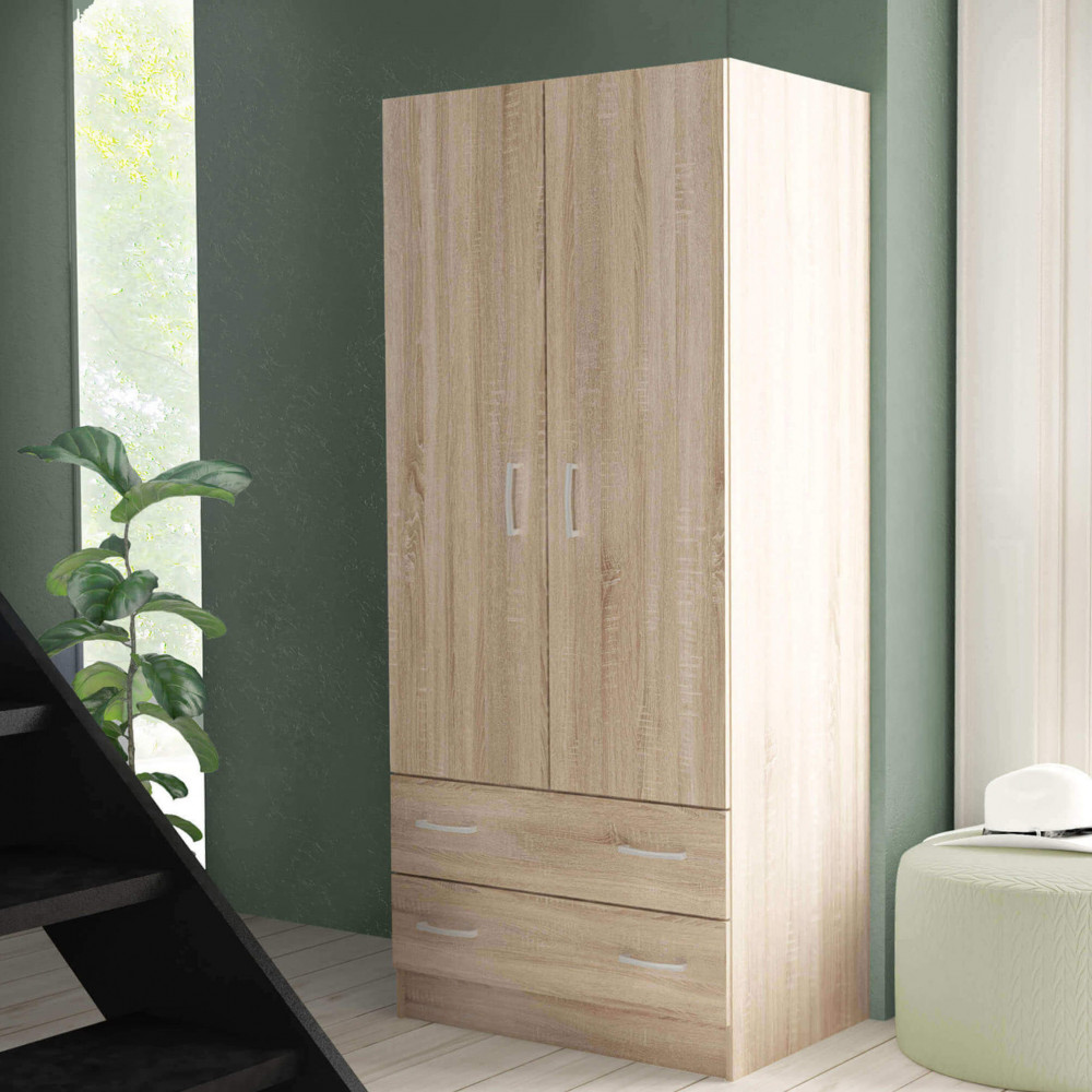 DecHome MK801433 Armadio Guardaroba 2 Ante Battenti 80x52x180 cm Legno Chiaro - Pop