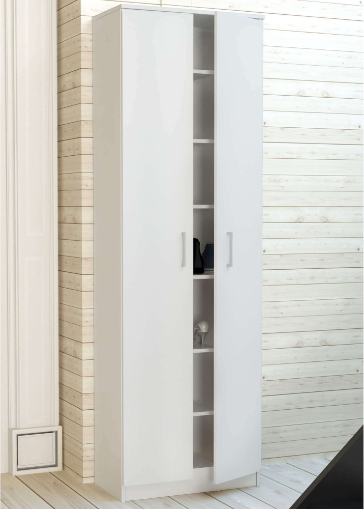 DecHome MK801501 Mobile Multiuso 2 Ante 7 Ripiani 60x33xH192 cm Truciolare Bianco
