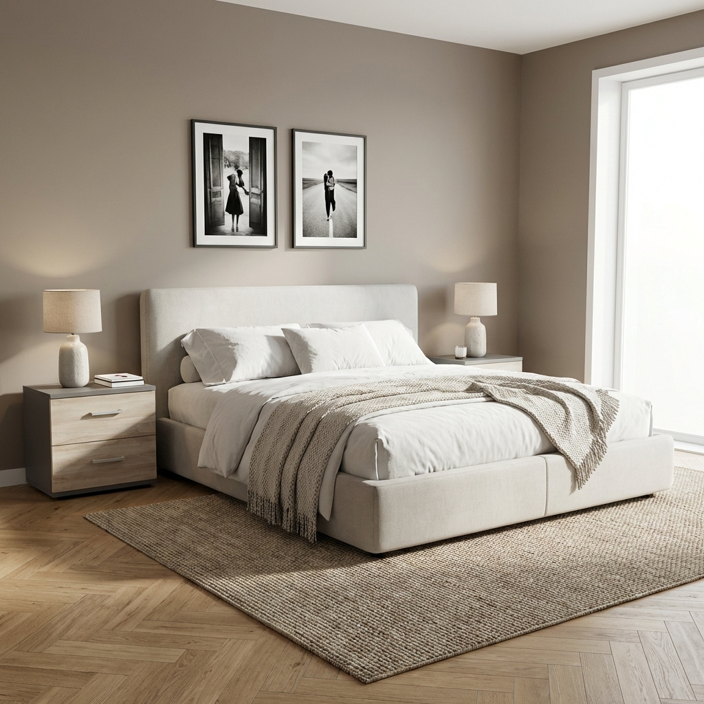 DecHome MK801506 Comodino Camera da Letto 2 Cassetti in Legno 44,5x35x43,5 Grigio