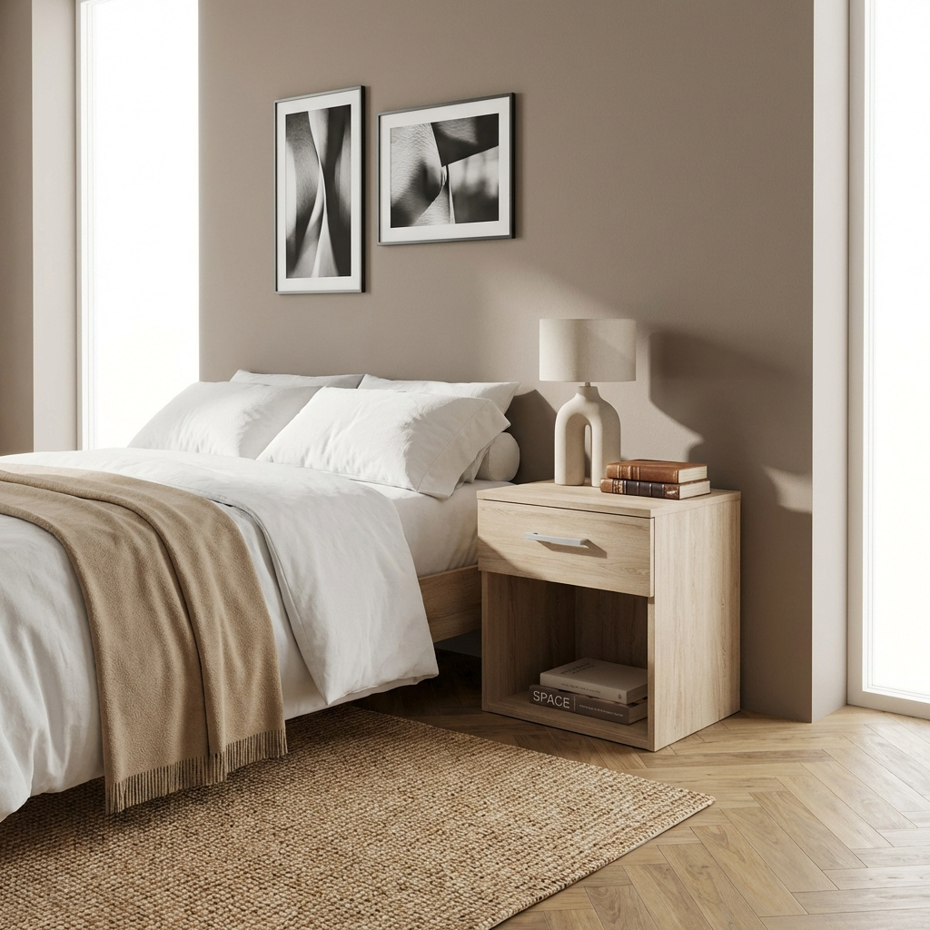 DecHome MK801508 Comodino 1 Cassetto e 1 Vano Giorno in Legno 44,5x35x43,5 Quercia