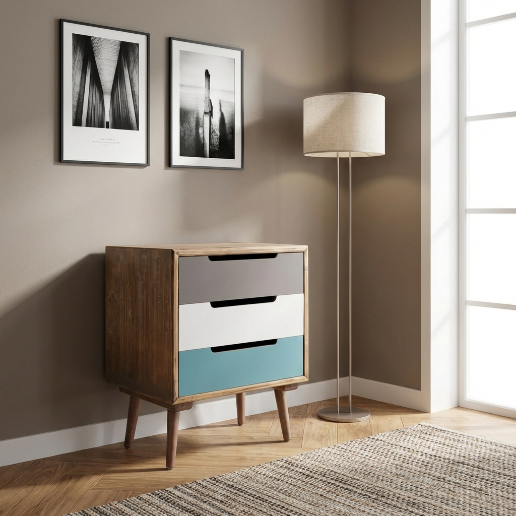 DecHome MO805723 Cassettiera Camera da Letto 3 Cassetti Legno 45,5x35,5x57,5 Multicolore