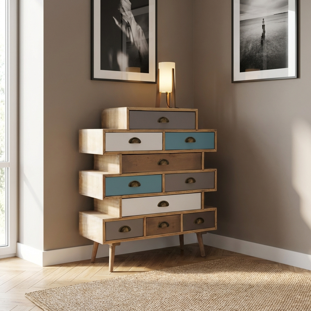 DecHome MO805732 Cassettiera 10 Cassetti Legno 80x36,5x91,5 Multicolore Matthew