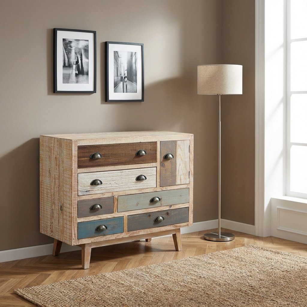 DecHome MO806436 Cassettiera 7 Cassetti Legno 90x40x75 Multicolore Edouard