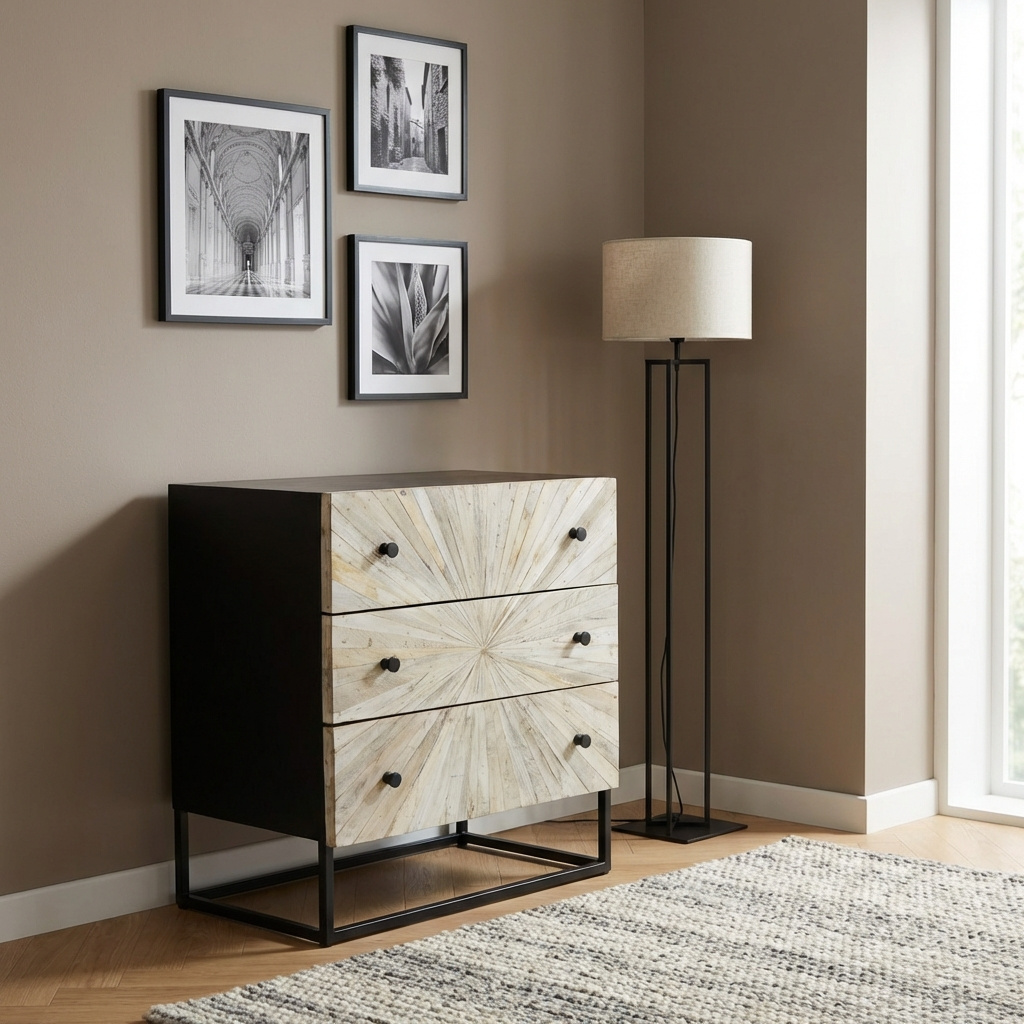 DecHome MO806688 Cassettiera Camera da Letto 3 Cassetti Legno 75x45x81 Marrone Matisse