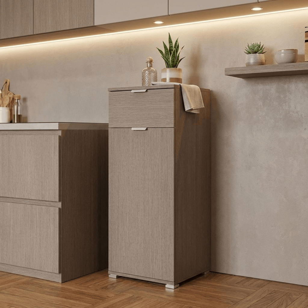 DecHome MR805007 Mobiletto Con 1 Anta e 1 Cassetto in Truciolato cm 45x38x103 h Rovere