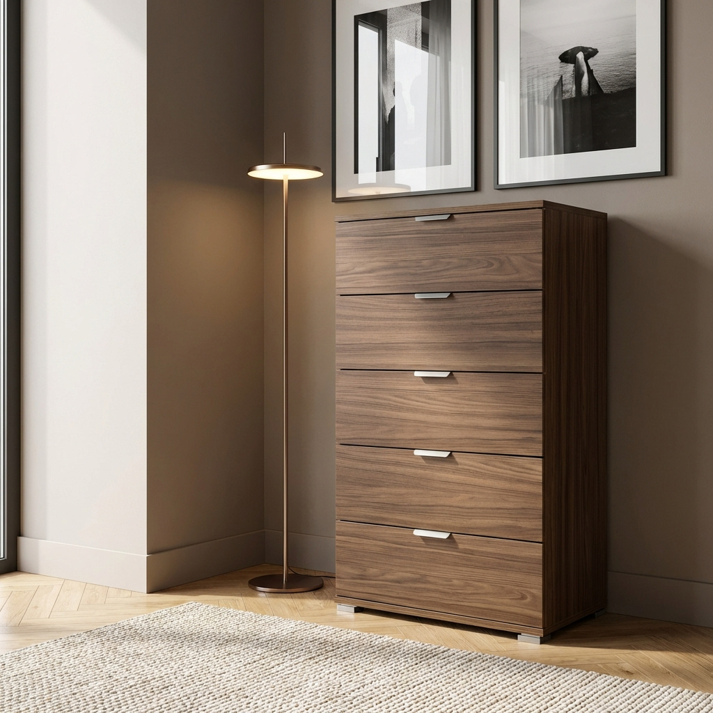 DecHome MR805030 Cassettiera Camera da Letto 5 Cassetti Legno 60x38x103 Marrone