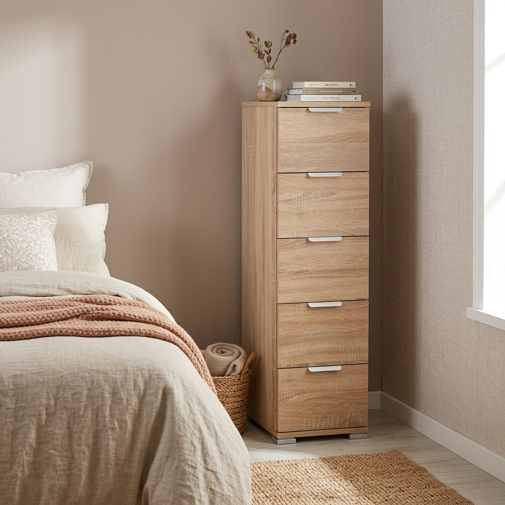 DecHome MR805040 Cassettiera Camera da Letto 5 Cassetti Legno 45x38x85 Marrone