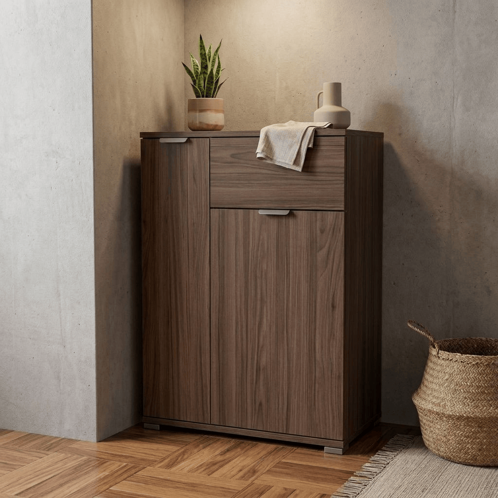DecHome MR805042 Mobiletto Con 1 Anta e 1 Cassetto in Truciolato cm 45x38x85 h Marrone