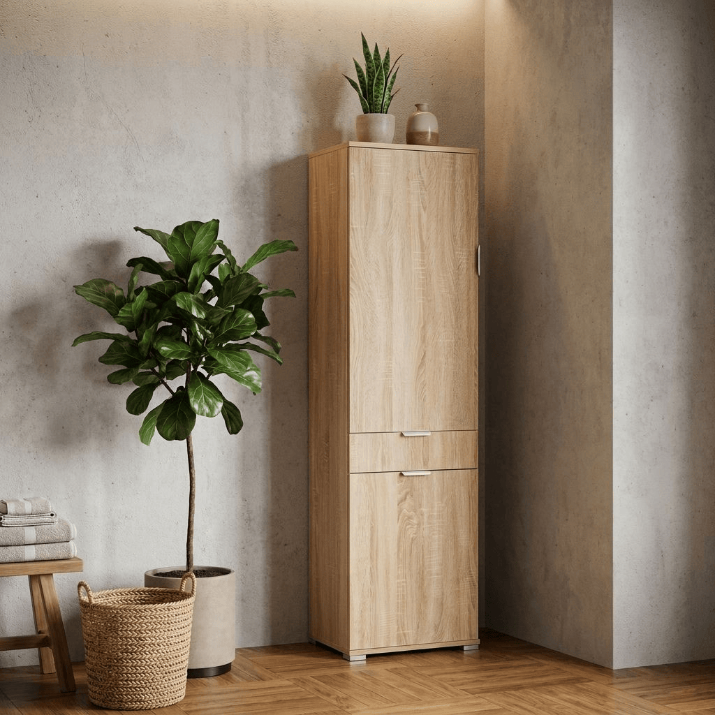 DecHome MR805052 Mobile Multiuso 2 Ante 1 Cassetto in Truciolare cm 45x38x174 h Marrone