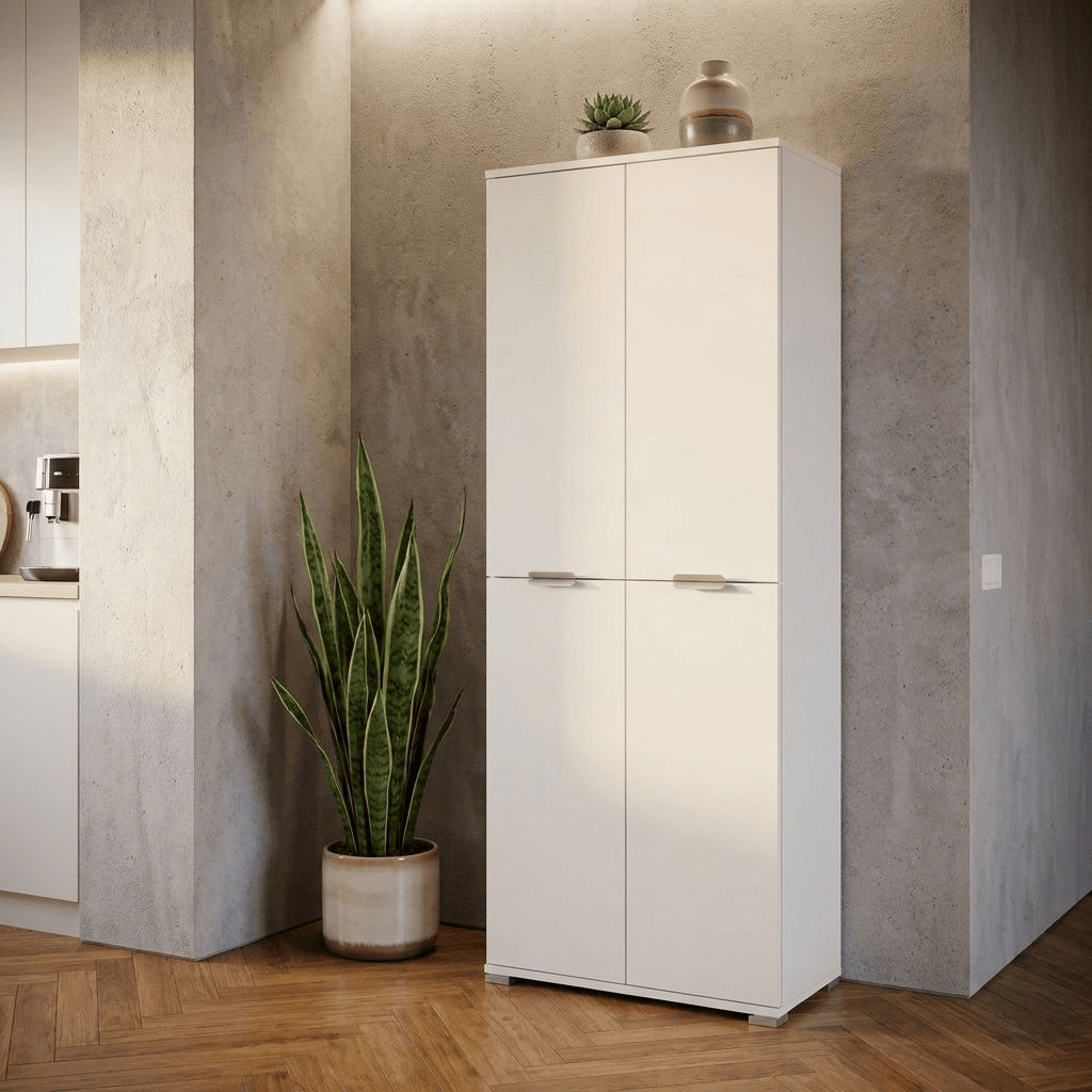 DecHome MR805053 Mobile Multiuso 4 Ante in Legno truciolare 60x38x174 cm Bianco