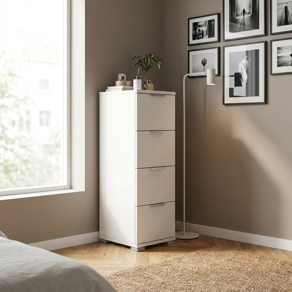 DecHome MR805057 Cassettiera Camera da Letto 4 Cassetti Legno 27x38x85 Bianco