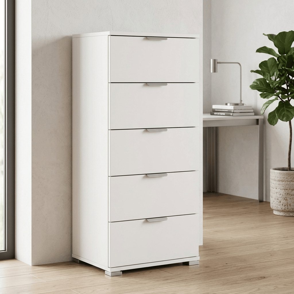 DecHome MR805073 Cassettiera Camera da Letto 5 Cassetti 45x38x103 Bianco