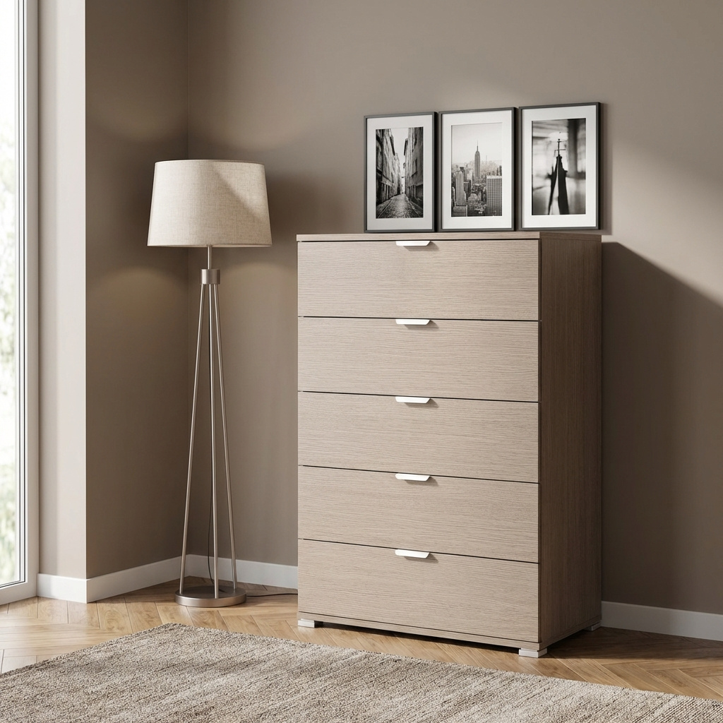 DecHome MR805079 Cassettiera Camera da Letto 5 Cassetti Legno 75x38x103 Rovere