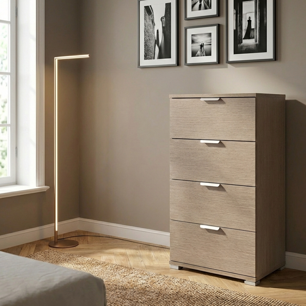 DecHome MR805083 Cassettiera Camera da Letto 4 Cassetti Legno 45x38x85 Rovere
