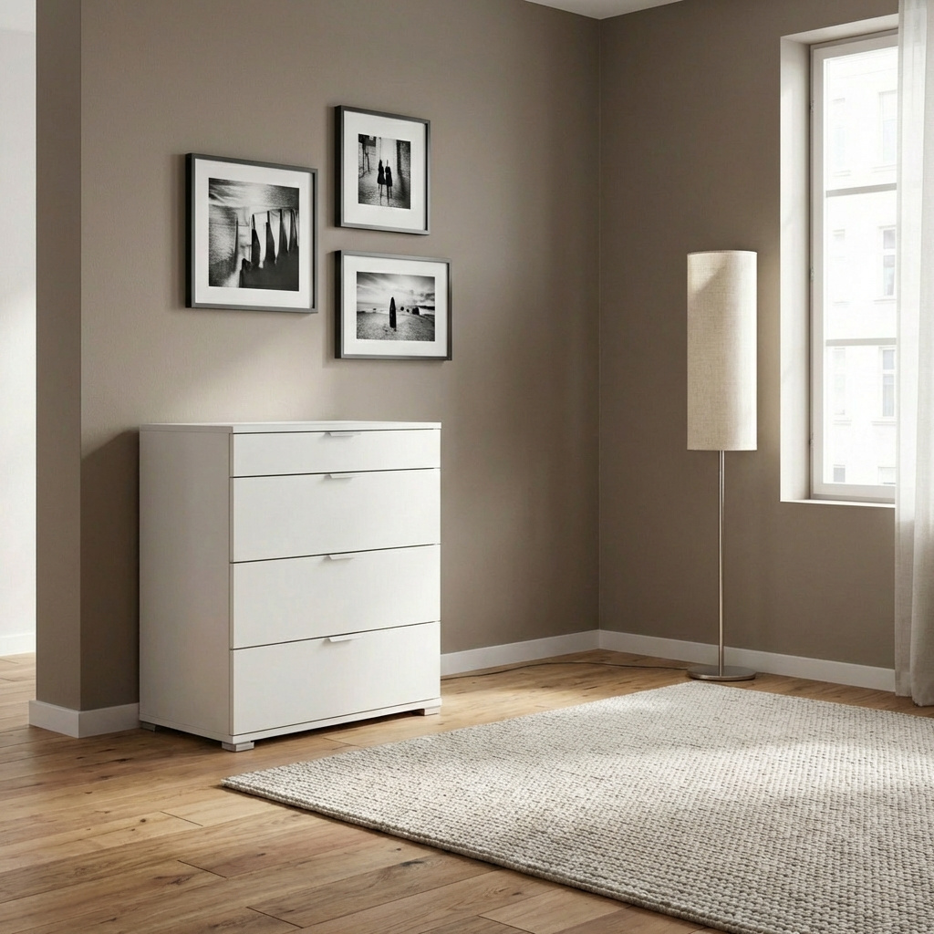 DecHome MR805085 Cassettiera Camera da Letto 4 Cassetti Legno 75x38x85 Bianco