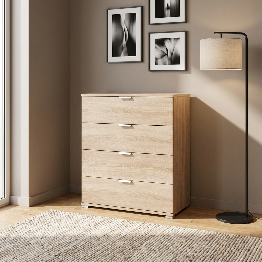 DecHome MR805088 Cassettiera Camera da Letto 4 Cassetti Legno 75x38x85 Marrone