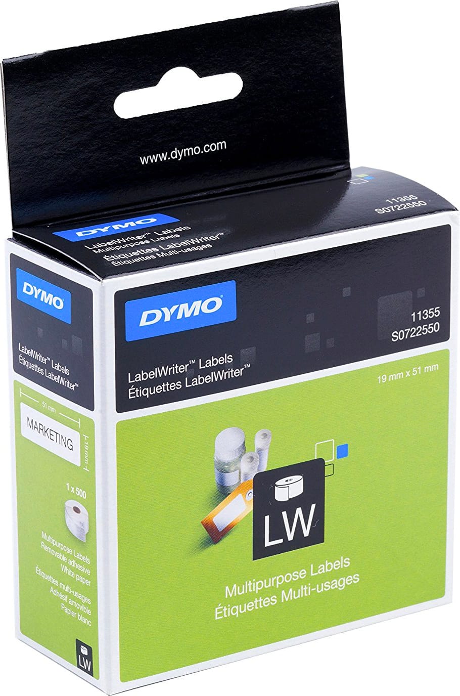 DYMO S0722550 Confezione 500 Etichette Labelwrit 19x51mm Bianco