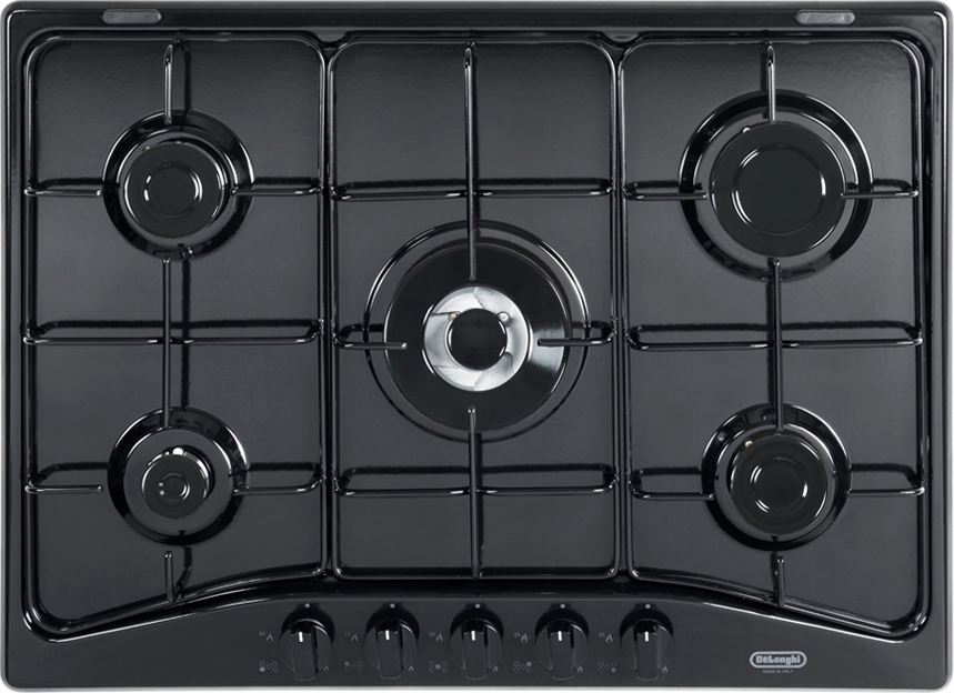 De Longhi Piano cottura 5 Fuochi a gas da incasso (1 Bruciatore Tripla Corona) Larghezza 70 cm colore Nero - YTF 57 ASV